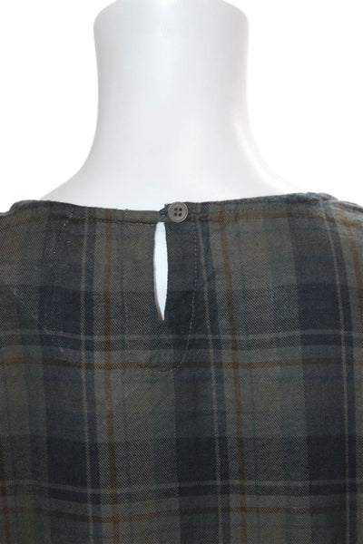 Free People x CP Shades Womens Plaid Shift Dress Green 3/4 Slv Button Size S