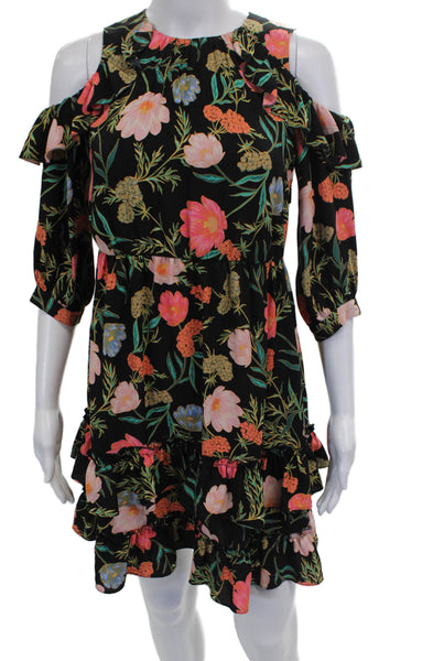 Kate Spade Womens Fit & Flare Dress Black 3/4 Sleeve Floral Polyester Size 00