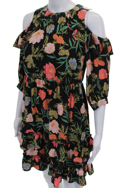 Kate Spade Womens Fit & Flare Dress Black 3/4 Sleeve Floral Polyester Size 00