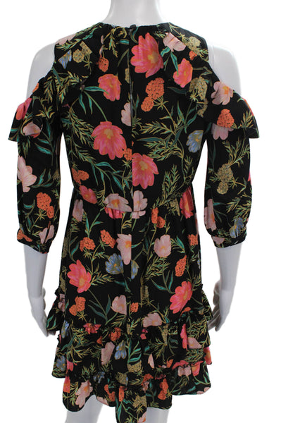 Kate Spade Womens Fit & Flare Dress Black 3/4 Sleeve Floral Polyester Size 00