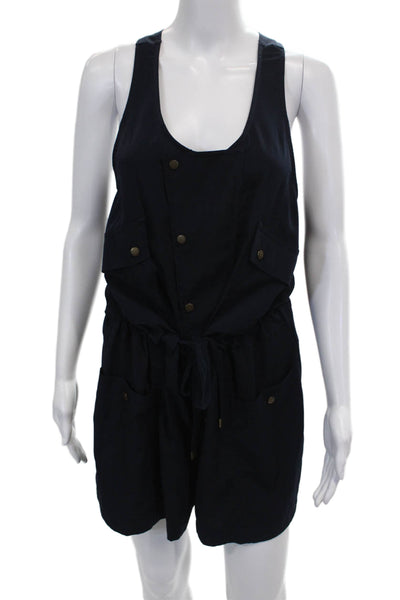 Elevenses Anthropologie Womens Blue Scoop Neck Romper Sleeveless Size XS