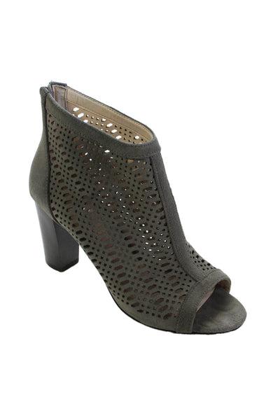 Brooks Brothers Womens Suede Open Toe Cut Out Detail Heels Gray Size 7.5