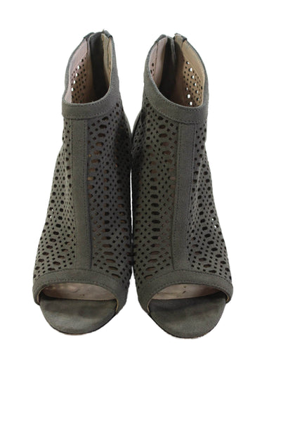 Brooks Brothers Womens Suede Open Toe Cut Out Detail Heels Gray Size 7.5