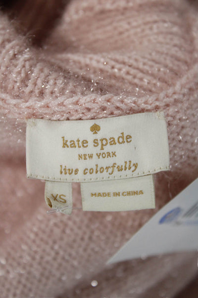 Kate Spade New York Women Pink Sparkly Turtleneck Sweater Size XS