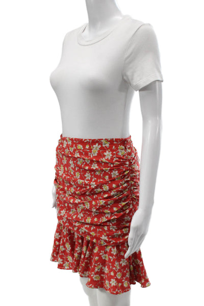 Veronica Beard Women Mini Silk Floral Skirt Red Zip Size 2