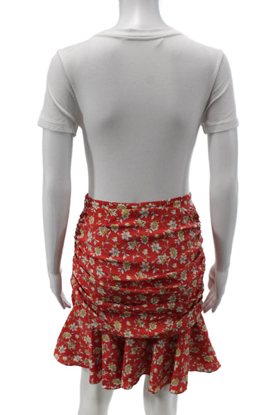 Veronica Beard Women Mini Silk Floral Skirt Red Zip Size 2