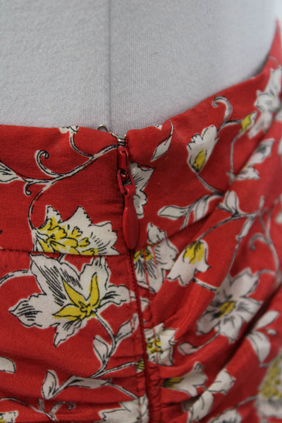 Veronica Beard Women Mini Silk Floral Skirt Red Zip Size 2