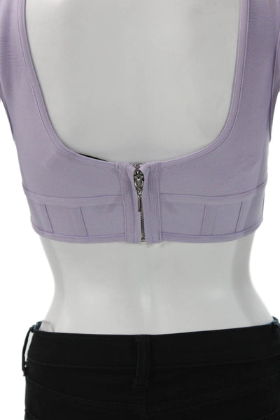 Herve By Herve Leger Womens Cropped Tank Purple Scoop Neck Zip Size XS