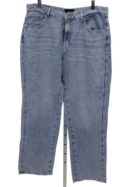 7 For All Mankind Women Straight Jeans Blue High Rise 34 Inseam Cotton Size 31