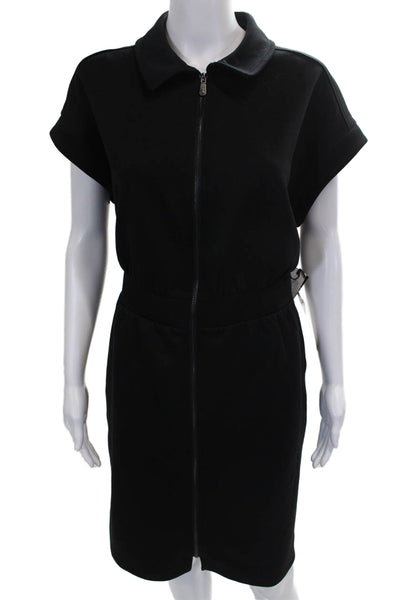 Kyodan Womens Shirt Dress Black Collared Short Sleeve Zip Polyester Size L