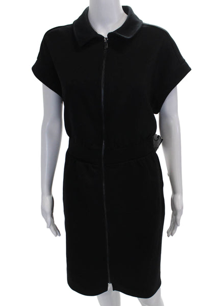 Kyodan Womens Shirt Dress Black Collared Short Sleeve Zip Polyester Size L