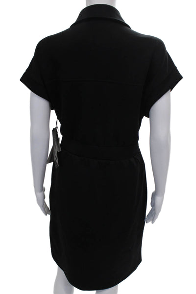Kyodan Womens Shirt Dress Black Collared Short Sleeve Zip Polyester Size L