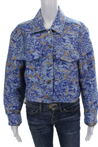 Derek Lam 10 Crosby Women Basic Jacket Blue Floral Long Sleeve Size 10