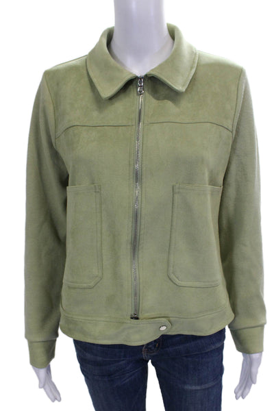 Sioni Womens Green Basic Jacket Viscose Long Sleeve Zip Size M