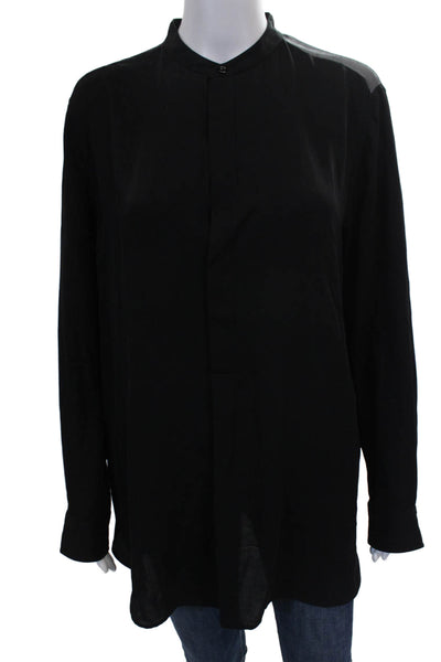 Ralph Lauren Women Black Silk Collared Tunic Blouse Button Long Sleeve Size 14