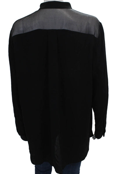 Ralph Lauren Women Black Silk Collared Tunic Blouse Button Long Sleeve Size 14