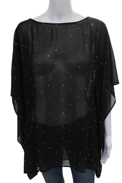 Michael Michael Kors Women Black Boat Neck Tunic 3/4 Sleeve Polyester Size L