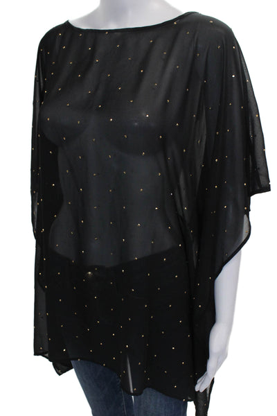 Michael Michael Kors Women Black Boat Neck Tunic 3/4 Sleeve Polyester Size L