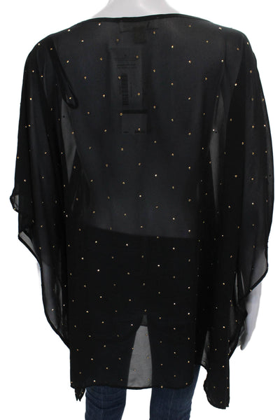 Michael Michael Kors Women Black Boat Neck Tunic 3/4 Sleeve Polyester Size L