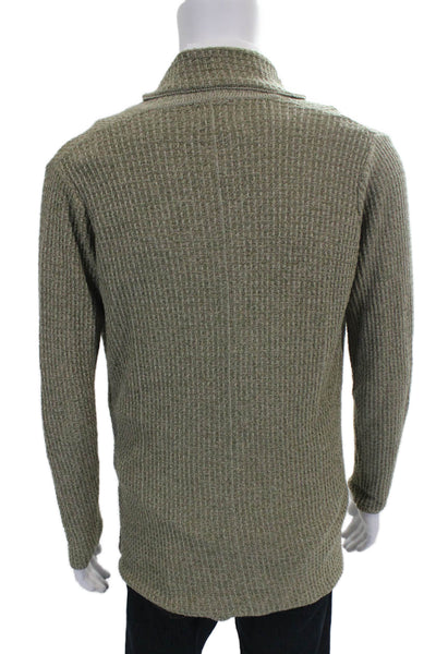 Zara Mens Collared Herringbone Knit Cardigan Green Long Sleeve Size M