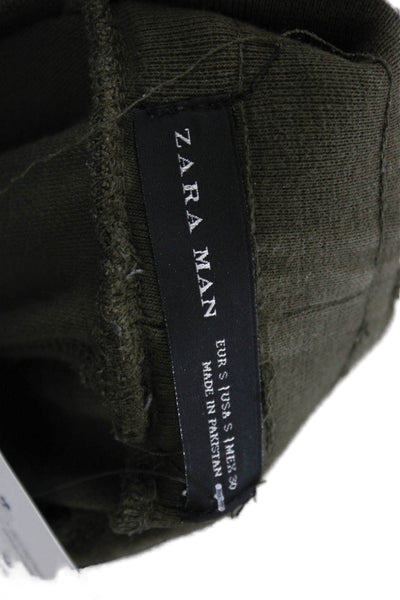 Zara Man Mens Green Cotton Blend Jogger Pants Drawstring Size S