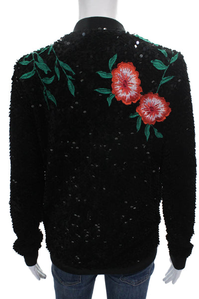 Tahari Womens Black Floral Bomber Jacket Long Sleeve Polyester Size XS