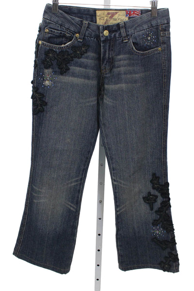 7 For All Mankind Womens Bootcut Jeans Blue Floral High Rise Zip Size 28