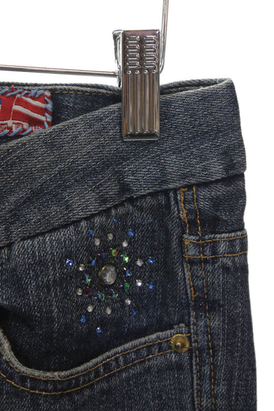 7 For All Mankind Womens Bootcut Jeans Blue Floral High Rise Zip Size 28
