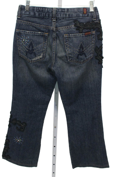 7 For All Mankind Womens Bootcut Jeans Blue Floral High Rise Zip Size 28