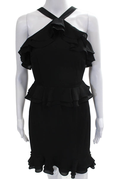 Tahari Women Sheath Dress Black Halter Sleeveless Zip Polyester Mini Size 0