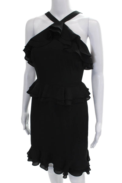Tahari Women Sheath Dress Black Halter Sleeveless Zip Polyester Mini Size 0