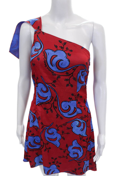 Versace Jeans Couture Women Red One Shoulder Floral Mini Dress Size 2