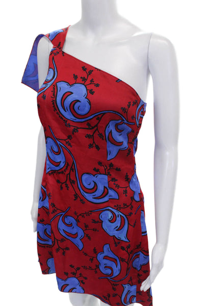 Versace Jeans Couture Women Red One Shoulder Floral Mini Dress Size 2