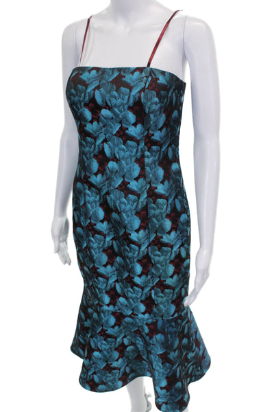 Aidan Mattox Women Mermaid Blue Sweetheart Zip Sleeveless Polyester Dress Size 4