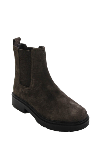 Vince Womens Suede Stretch Inset Water Repellant Ankle Boots Brown Size 7 Medium