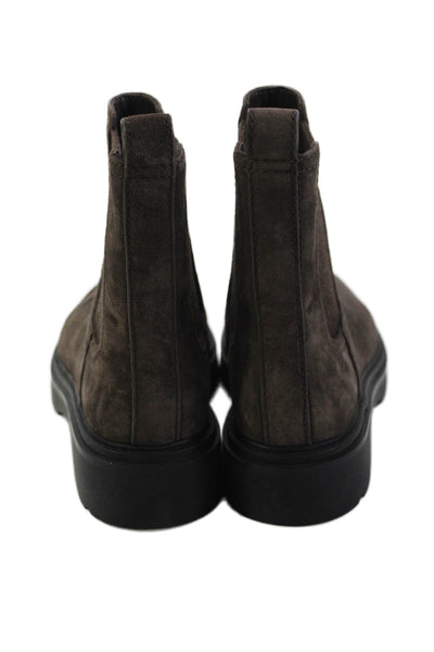 Vince Womens Suede Stretch Inset Water Repellant Ankle Boots Brown Size 7 Medium