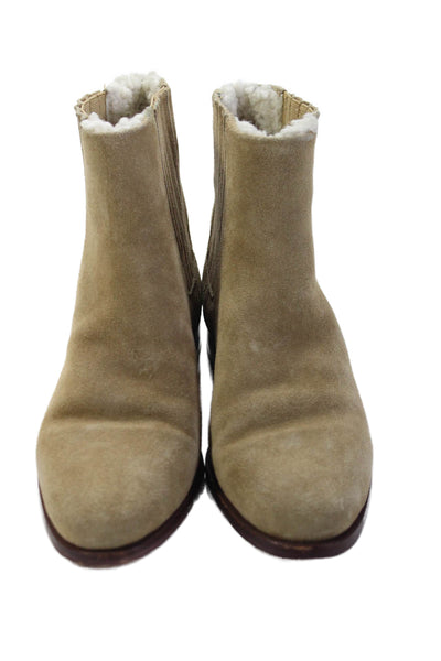 J Crew Womens Suede Stretch Inset Pull On Ankle Boots Beige Size 6.5