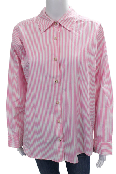 Donni Womens Striped Cotton Collared Long Sleeve Button-Up Top Pink Size S