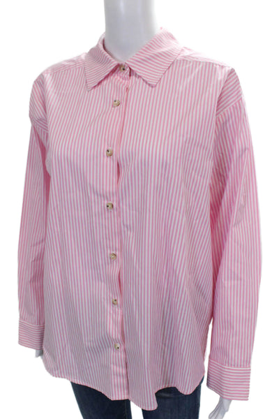 Donni Womens Striped Cotton Collared Long Sleeve Button-Up Top Pink Size S