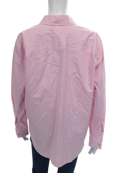 Donni Womens Striped Cotton Collared Long Sleeve Button-Up Top Pink Size S