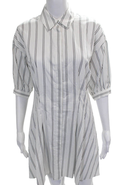 Club Monaco Womens Shirt Dress White Striped Cotton 3/4 Sleeve Size 2