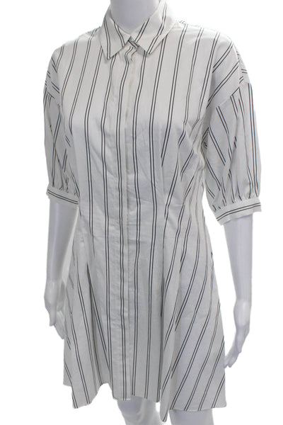 Club Monaco Womens Shirt Dress White Striped Cotton 3/4 Sleeve Size 2
