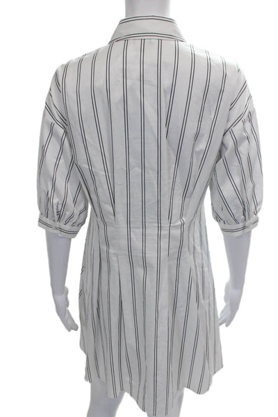 Club Monaco Womens Shirt Dress White Striped Cotton 3/4 Sleeve Size 2