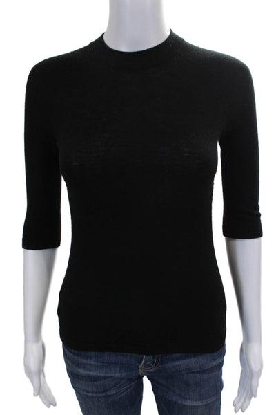 Vince Women Pullover Sweater Black Mock Neck 3/4 Sleeve Wool Size XS
