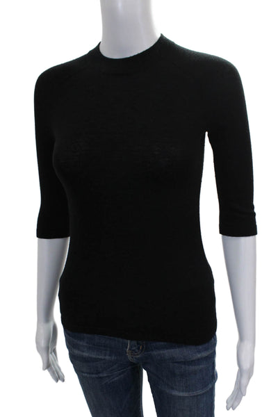 Vince Women Pullover Sweater Black Mock Neck 3/4 Sleeve Wool Size XS