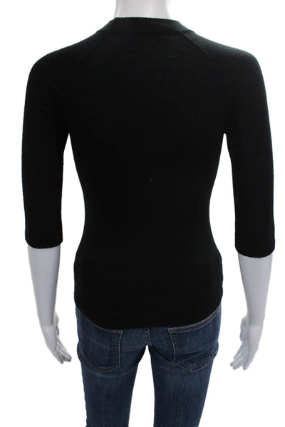 Vince Women Pullover Sweater Black Mock Neck 3/4 Sleeve Wool Size XS