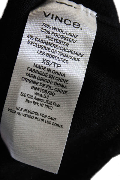 Vince Women Pullover Sweater Black Mock Neck 3/4 Sleeve Wool Size XS