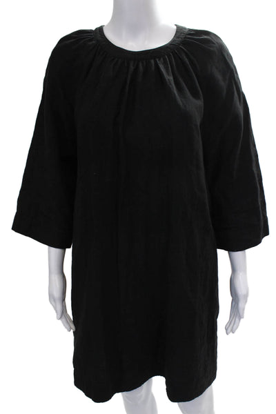 Jenni Kayne Womens Shift Dress Black Linen Round Neck 3/4 Sleeve Size XS