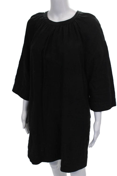 Jenni Kayne Womens Shift Dress Black Linen Round Neck 3/4 Sleeve Size XS