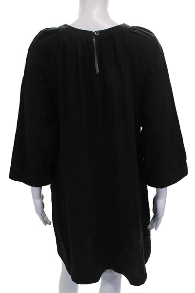 Jenni Kayne Womens Shift Dress Black Linen Round Neck 3/4 Sleeve Size XS